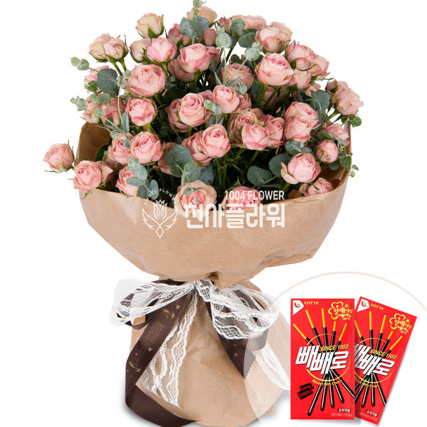 연핑크장미꽃다발+빼빼로