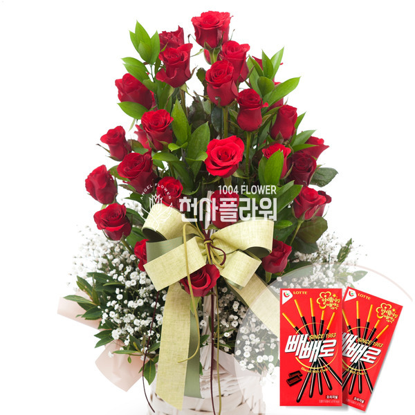 샘솟은 붉은장미 빼빼로 꽃바구니